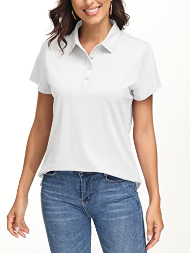 EKLENTSON Women's UPF50+ T Shirts Short Sleeve Sun Protection Collared Golf Polo Shirts Quick Dry Tops White,M