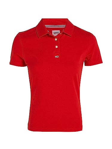 Tommy Jeans Women's Short-Sleeve Polo Shirt Essential Slim Fit, Red (Deep Crimson), XL