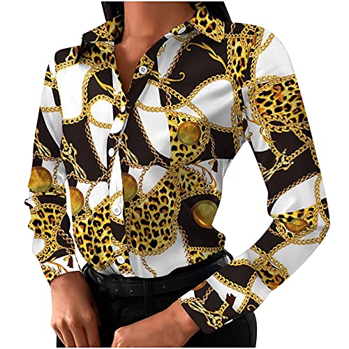 AMhomely Women Shirts and Blouse Sale Clearance Women Summer Party Elegant Slim Professional V-Neck Print Casual Full-Sleeve Tops Blouse Tunic Shirts Tops Office UK Size, Yellow #2, XXL