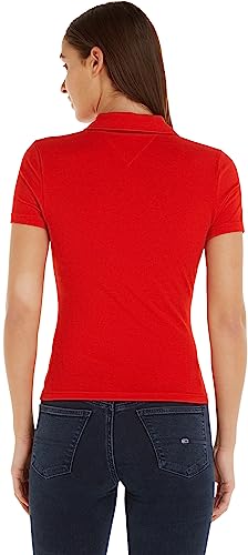 Tommy Jeans Women's Short-Sleeve Polo Shirt Essential Slim Fit, Red (Deep Crimson), XL