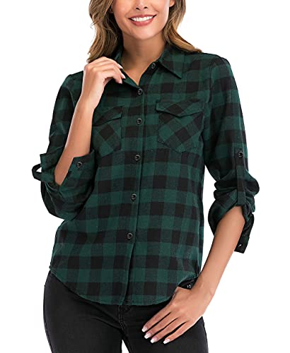 100% Cotton Women Flannel Plaid Shirt Blouse Long Sleeve Button Down Boyfriend Casual Check Shirts Classic Tops
