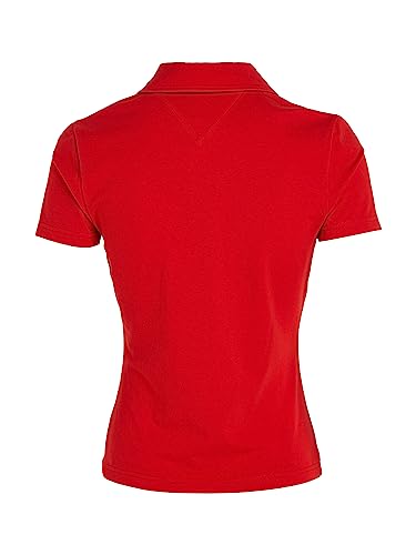Tommy Jeans Women's Short-Sleeve Polo Shirt Essential Slim Fit, Red (Deep Crimson), XL