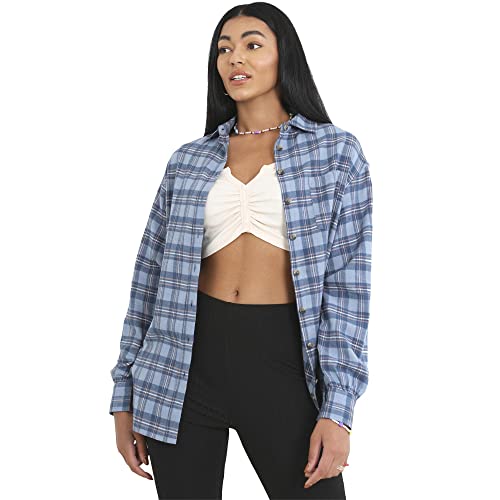 BRAVE SOUL Ladies Women's Lumberjack Check Gingham Brushed Poly Cotton Check Shirt, M, Blue Pink, Check Shana