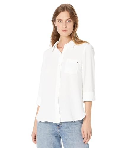 Tommy Hilfiger Button-Down Shirts for Women, Casual Tops, Ivory, S
