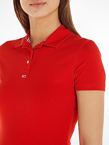 Tommy Jeans Women's Short-Sleeve Polo Shirt Essential Slim Fit, Red (Deep Crimson), XL