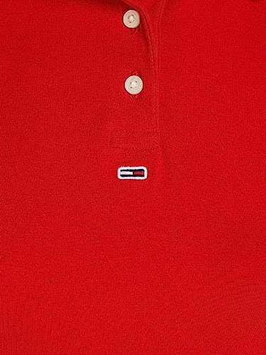 Tommy Jeans Women's Short-Sleeve Polo Shirt Essential Slim Fit, Red (Deep Crimson), XL