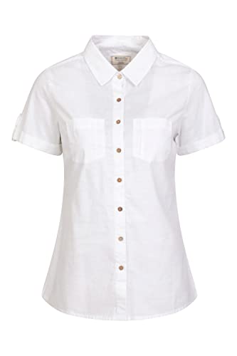 Mountain Warehouse Coconut Short Sleeve Womens Shirt - 100% Cotton Ladies Top, Lightweight, Breathable Blouse, Mesh Lined Tee - for Travelling & Daily Use White 16