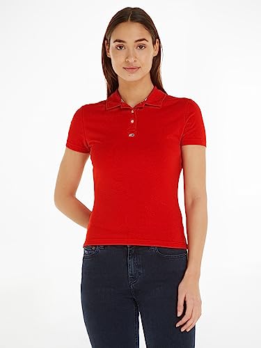 Tommy Jeans Women's Short-Sleeve Polo Shirt Essential Slim Fit, Red (Deep Crimson), XL