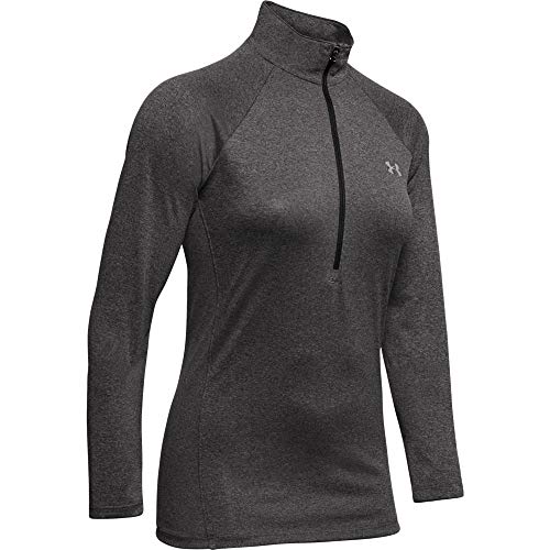 Under Armour Women's Tech Solid ½ Zip Pullover T Shirt, Carbon Heather Metallic Silver (090), L UK