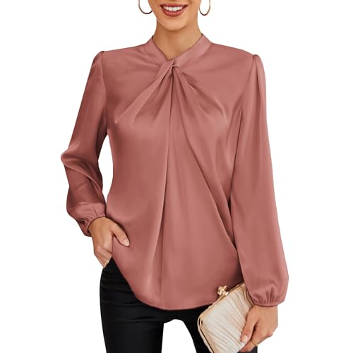 GRACE KARIN Long Sleeve Shirts for Women UK Autumn Loose Fit Office Blouse Elegant Festival Party Tops Dark Pink XL