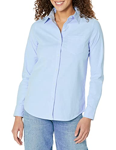 Amazon Essentials Women's Long-Sleeve Button Down Stretch Oxford Shirt (Available in Plus Size), Blue, L