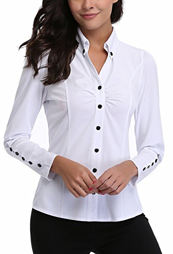 MISS MOLY Women's Formal V Neck Long Sleeve Blouse Top Smart Work Wear White Small