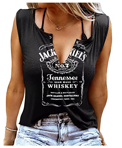 Smooth As Tennessee Whiskey Sweet As Strawberry Wine Shirt Ring Hole Sleeveless Sexy V-Neck Tank Tops Womens Country Tee, Jack Black, Medium