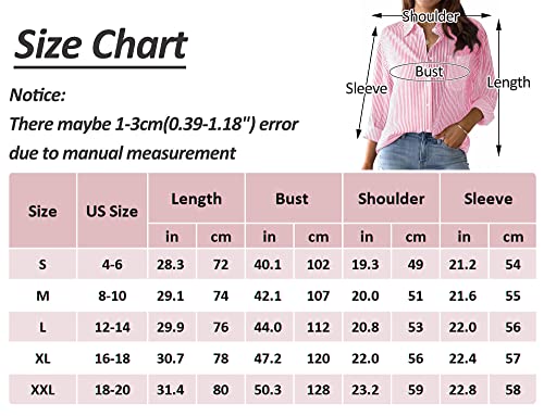 Womens Blouses Tops Stylish Tunic Linen Shirt Tops Causal Striped V Neck Tunic Tops Office Work Blouses Basic Shirts Button Down Shirt Long Sleeve Tops Pink L