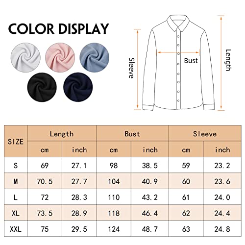UMIPUBO Womens Casual Long Sleeve Tops V Neck Shirt Elegant Button Down Blouse Basic Loose Ladise Tunic T Shirts (Black, L)