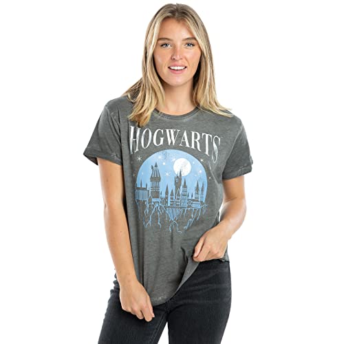 Cotton Soul Harry Potter Hogwarts Silhouette Women Fashion T Shirt Vintage Wash Vintage Charcoal SML