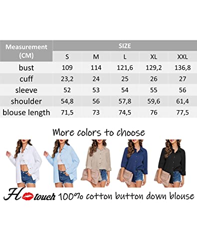 Hotouch Womens Button Down Long Sleeve Shirt Casual Office Shirts Loose V Neck Blouses Beige L
