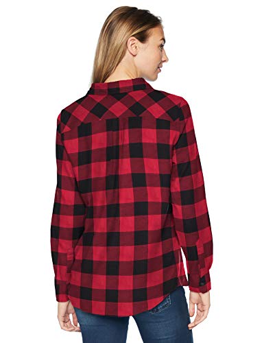 Amazon Essentials Women's Classic-Fit Long-Sleeve Lightweight Plaid Flannel Shirt, Red Buffalo Check, M
