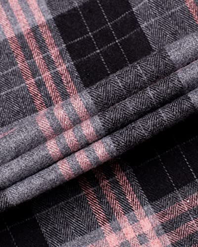 J.VER Women Grey Pink Flannel Checked Shirt Long Sleeve Cotton Boyfriend Casual Plaid Shirt Ladies Button Down Blouse Top with Pockets L