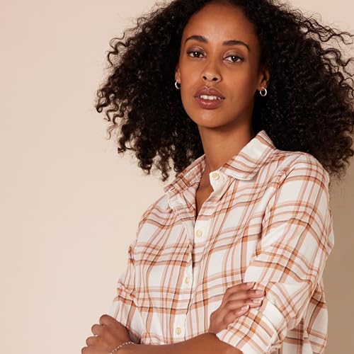 Amazon Essentials Women's Classic-Fit Long-Sleeve Lightweight Plaid Flannel Shirt, Red Buffalo Check, M