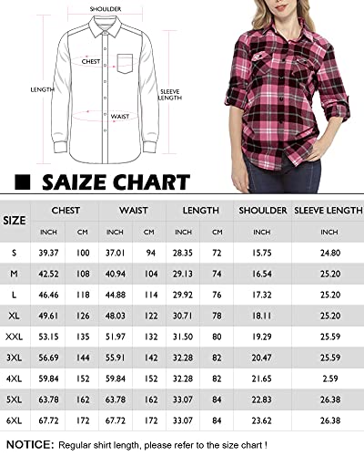 J.VER Women Grey Pink Flannel Checked Shirt Long Sleeve Cotton Boyfriend Casual Plaid Shirt Ladies Button Down Blouse Top with Pockets L