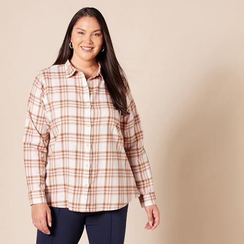 Amazon Essentials Women's Classic-Fit Long-Sleeve Lightweight Plaid Flannel Shirt, Red Buffalo Check, M