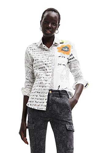Desigual Women's Short-Sleeved Shirt T, White, XL