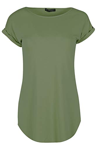 Fashion Star Womens Plain Stretchy Curved Hem Jersey T-Shirt Khaki Plus Size (UK 16/18)