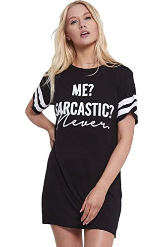 Fashion Star Womens Tunic Pullover Oversized Baggy Short Sleeve T Shirt Mini Night Dress Plus Size (UK 16/18) Slogan Print Black