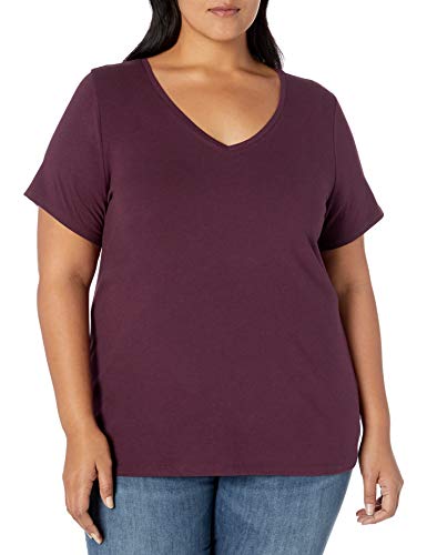 Amazon Essentials Women's Short-Sleeve V-Neck T-Shirt (Available in Plus Size), Burgundy, XXL Plus