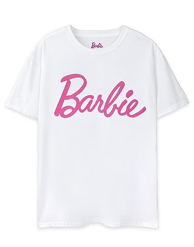 Barbie Womens T-Shirt | Black OR White Option with Pink Classic Logo for Ladies | Retro Short-Sleeved Fashion Top | Graphic Tee with Short Sleeve Doll Movie Merchandise Gift for Adults