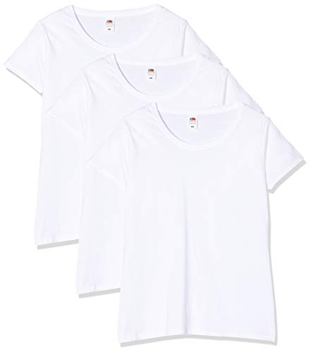 Fruit of the Loom Women's Lady-Fit Original Tee, 3 Pack T-Shirt, White (White 30), 10 (Size:L) (Pack of 3)
