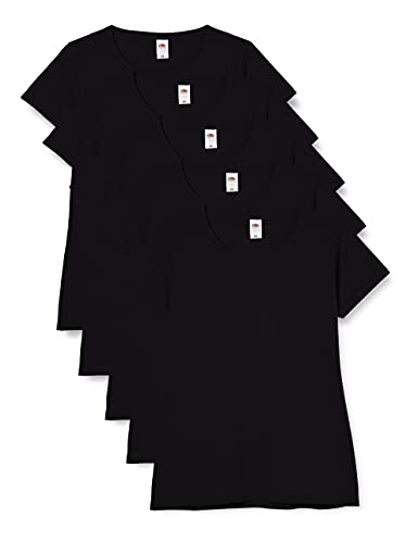 Fruit of the Loom Women Valueweight 5 T-Shirt, Black (Black 36), 18 (Manufacturer Size:2XL/18) pack of 5