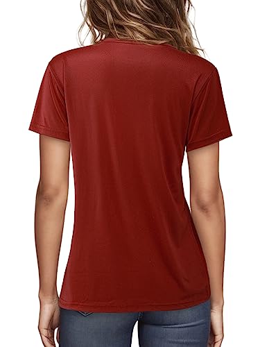 Colisha Women T-Shirt Sunflower Print Pattern Short Sleeve Round Neck Basic Tee Shirts Ladies Casual Summer Top XL Sun Moon Wine Red