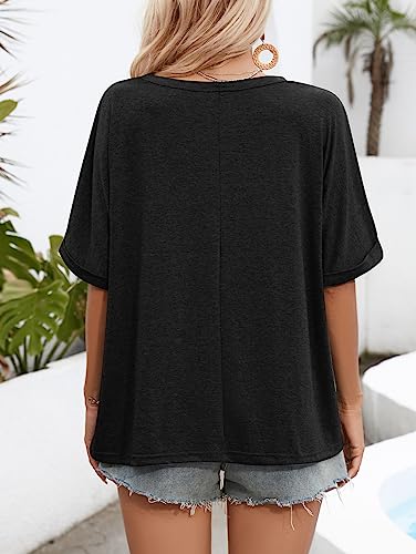 Famulily Women Baggy Tee Shirts Summer Short Sleeve Crew Neck T Shirt Loose Fitted Tops for Women Black XL