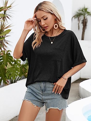 Famulily Women Baggy Tee Shirts Summer Short Sleeve Crew Neck T Shirt Loose Fitted Tops for Women Black XL