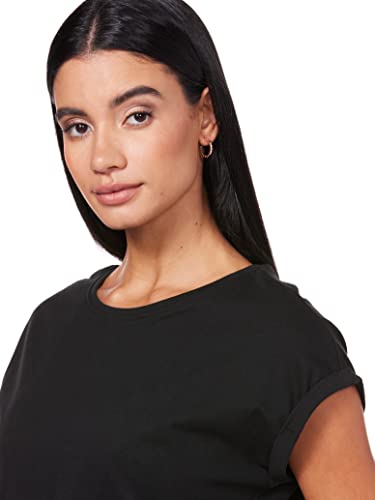 Urban Classics Women's Ladies Extended Shoulders Tee Basic T Shirt with Capsleeves Shortsleeve T Shirt Top Crew Neck, Black, M UK