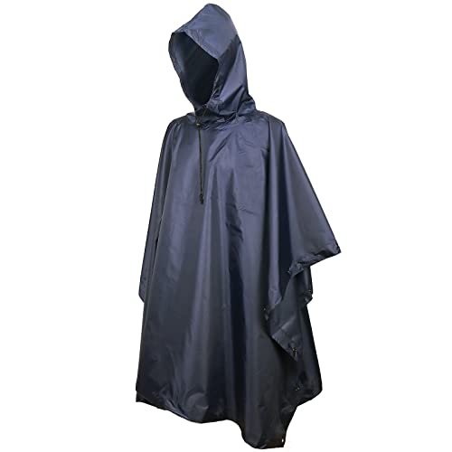 Sensong Rain Poncho Waterproof Rain Cape with Hood Multifunctional Raincoat Reusable Rain Clothing Foldable Ripstop Women Men for Hiking Hunting Camping Fishing Daily Use Blue