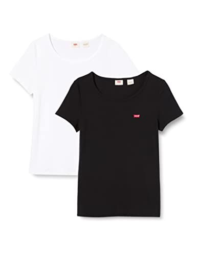 Levi's Women's 2-Pack Tee T-Shirt, White +/Mineral Black, S