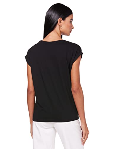Urban Classics Women's Ladies Extended Shoulders Tee Basic T Shirt with Capsleeves Shortsleeve T Shirt Top Crew Neck, Black, M UK