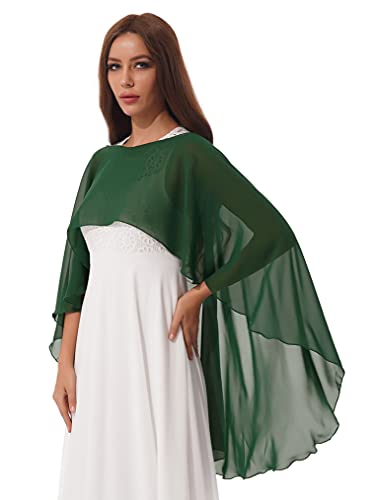 Freebily Women Chiffon Shawl Cape High-Low Tops Capelet Bridal Wedding Evening Wraps Bolero Shrug Dark Green One Size