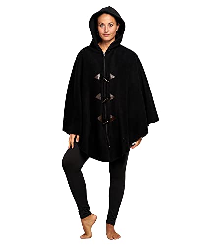 Magritta New Ladies Women Warm Fleecy Hooded Ponchos/Capes Plus Size 12-32 (XXL (28 30 32), Black)
