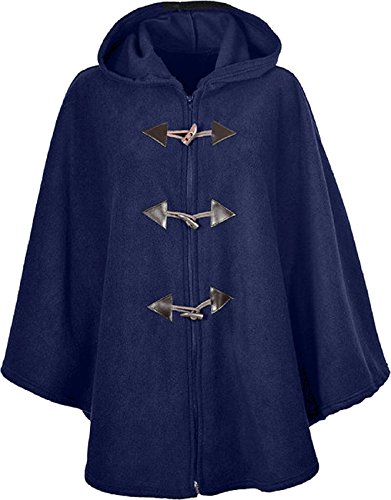 Kentex Online Ladies Womens Warm Fleecy Hooded Cape Ponchos Extra Length 37" and 31" Length to fit 14 to 32 (31" Length, Navy)