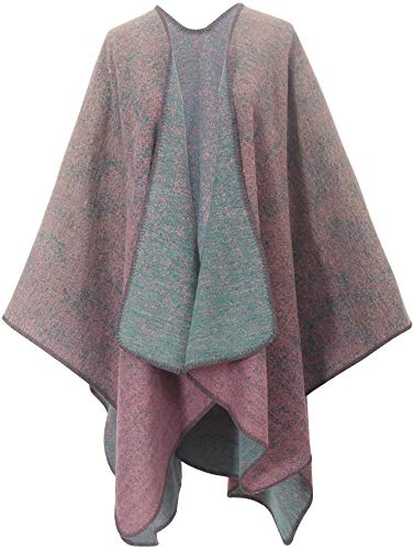 DiaryLook Ladies Printed Poncho Cape Reversible Oversized Shawl Wrap Open Front Cardigans for Women