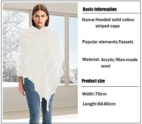Rayson Womens Crochet Poncho with Fringe Soft Knitted Fluff Capes Solid Knitting Shawl Wrap Poncho Fringe Sweater Coats,White