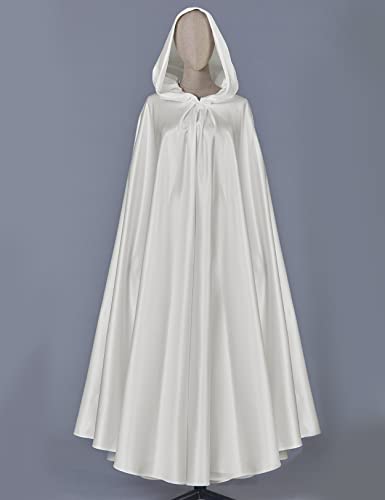 BAEAUTEICATE Wedding Cloak Cape with Hood Long Satin Poncho for Women Bride Maxi Unisex Medieval Coat Halloween Christmas Coaplay Costume Full Length (One Size, Light Ivory)