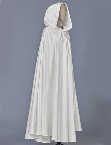 BAEAUTEICATE Wedding Cloak Cape with Hood Long Satin Poncho for Women Bride Maxi Unisex Medieval Coat Halloween Christmas Coaplay Costume Full Length (One Size, Light Ivory)