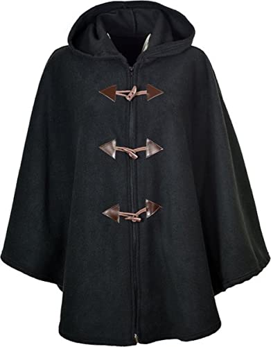 KENTEX ONLINE Ladies Womens Warm Fleecy Hooded Cape Ponchos (31" LENGTH, BLACK)