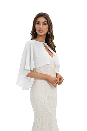 Keivvsh Capelets for women Chiffon Cape Shawls and Wraps for Evening Dress Wedding Capes Cover Up - White