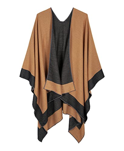 DiaryLook Ladies Printed Poncho Cape Reversible Oversized Shawl Wrap Open Front Cardigans for Women